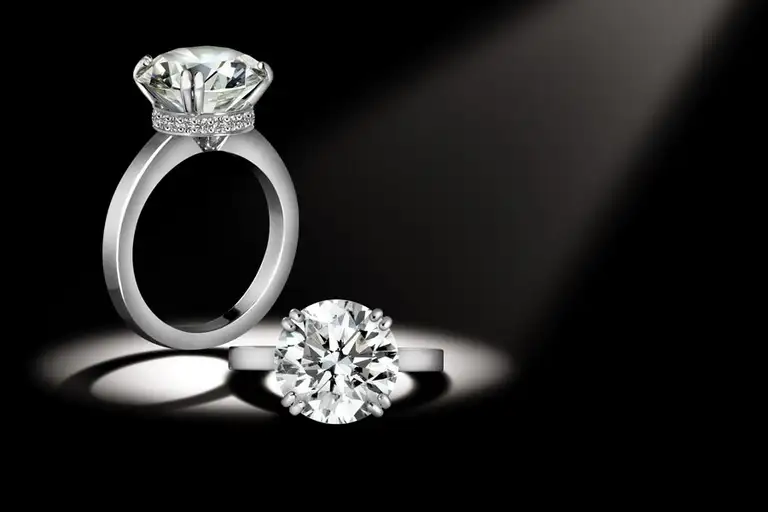 Diamond surround ring detail, discussed in consultation at the atelier