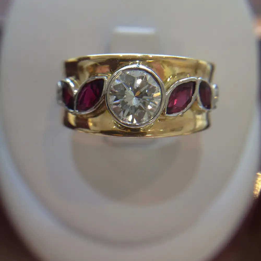 Custom ring close-up, platinum and gold